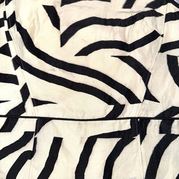 TIBI Zebra Print Wool Silk Blend Sleeveless Cream Black Abstract Peplum Top 2 - Picture 9 of 9